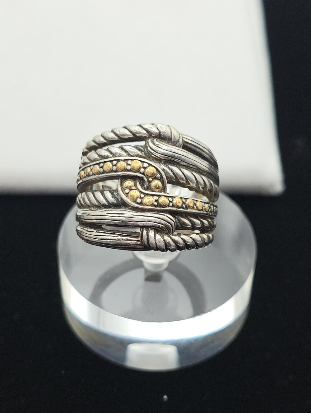 Vintage Samuel B? 925 Sterling Silver 18k Gold Rope Cigar Ring Band Bali Boho